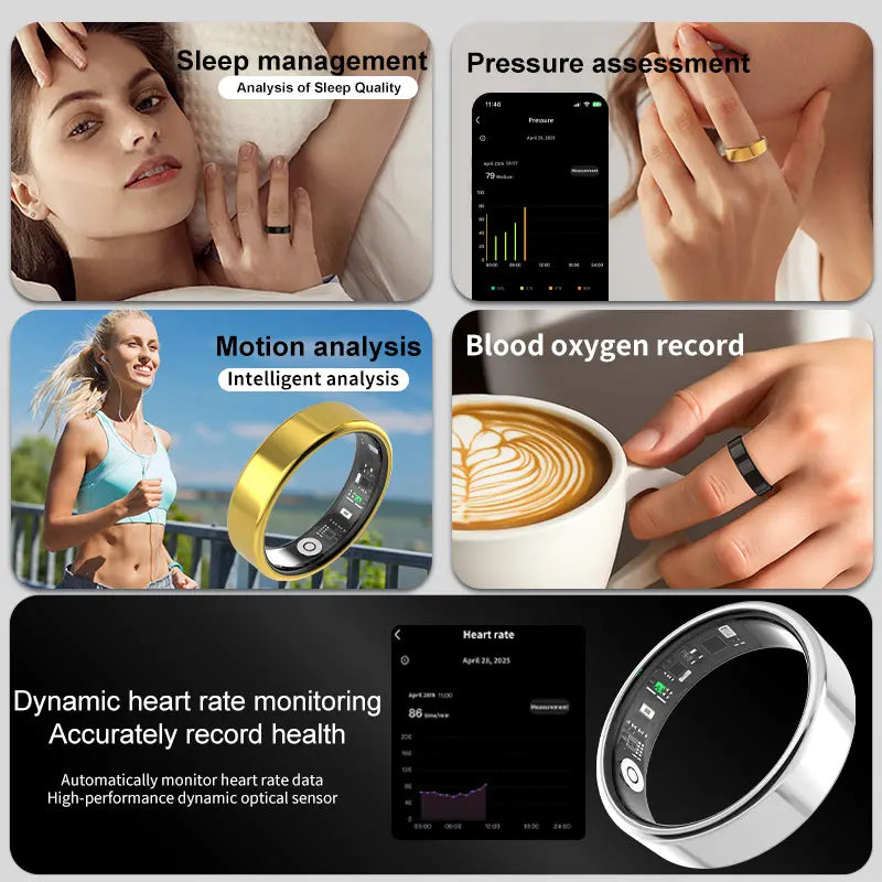 Smart Ring with Ultra-Narrow Bezel Design, Stylish Waterproof Wearable, 24/7 Health Monitoring, Heart Rate, Sleep and Activity Tracking, Multiple Sizes Available