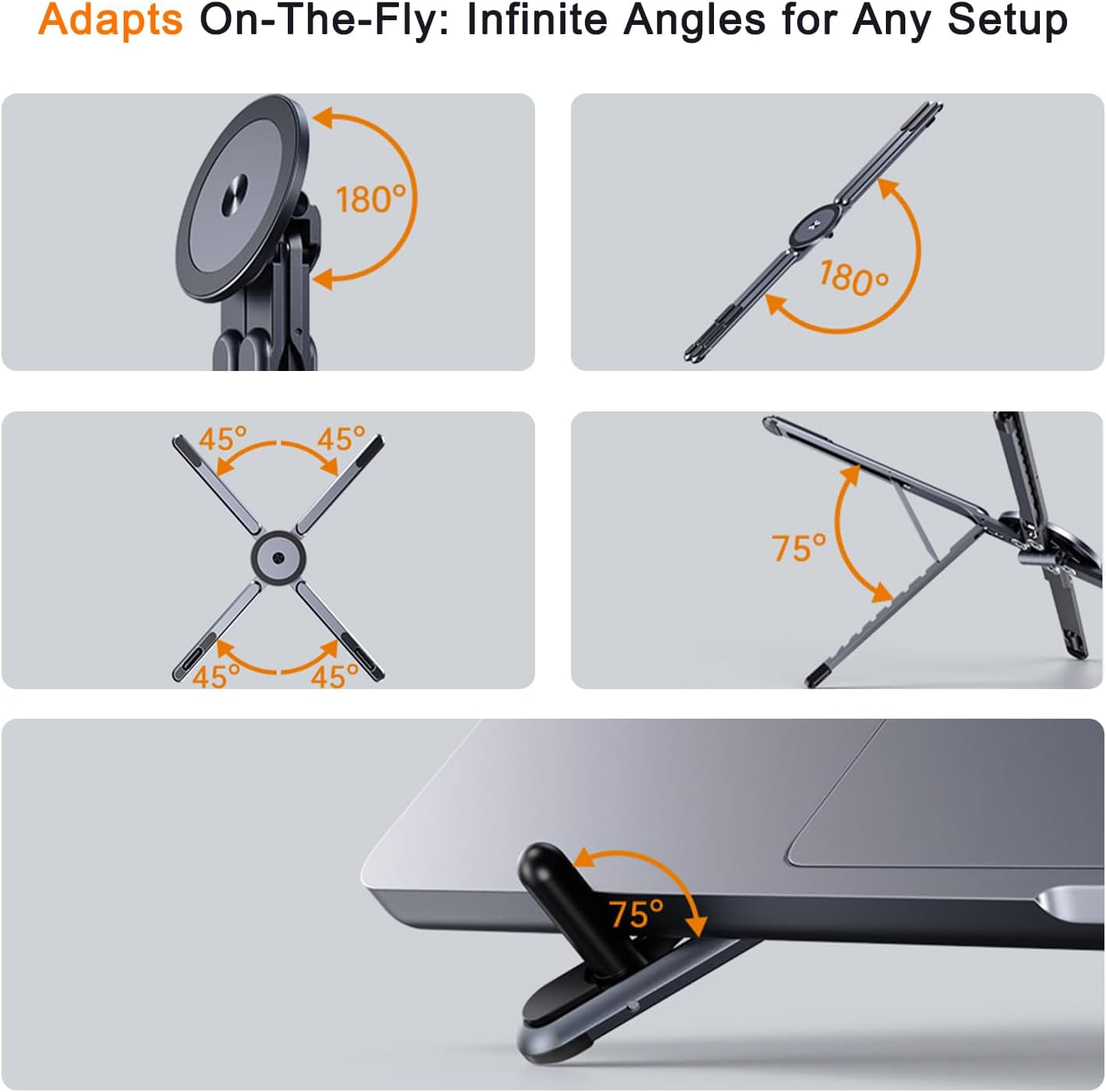 4-In-1 Foldable Laptop Stand, Portable Magnetic Phone Holder | N55 Magnets Magsafe Compatible, Pocket-Sized Tripod Handle for Macbook, Ipad, Travel & Vlog, Adjustable Ergonomic View Mount