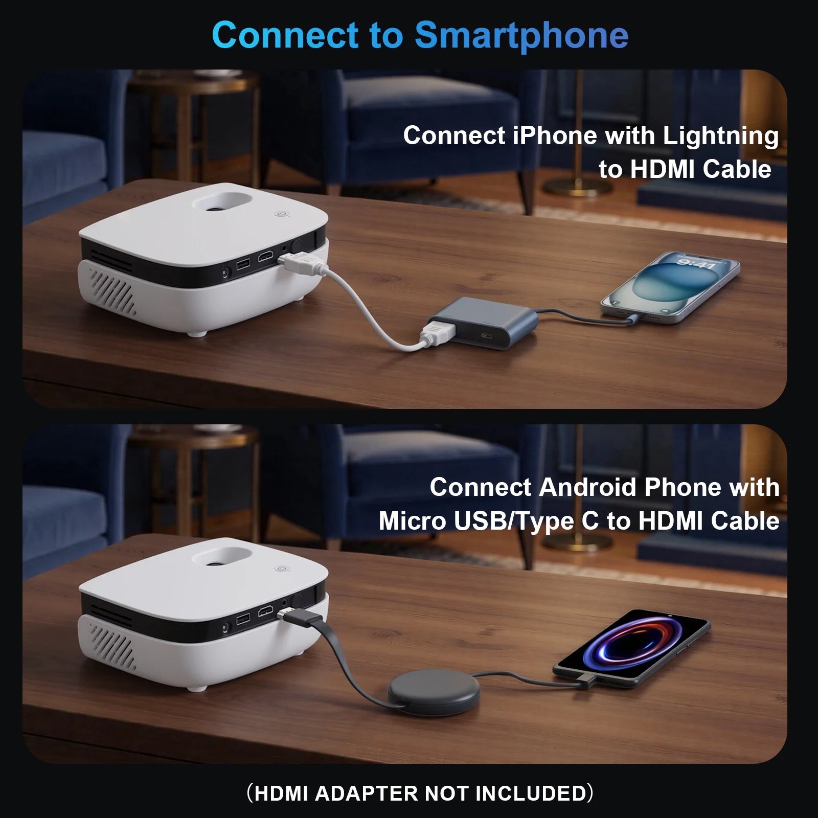 1080P Mini Projector with Bluetooth, Outdoor Movie Projector with Keystone Correction, up to 240'' Screen, Compatible with HDMI, TV Stick, Phone, PS5, USB for Home Theater & Gaming