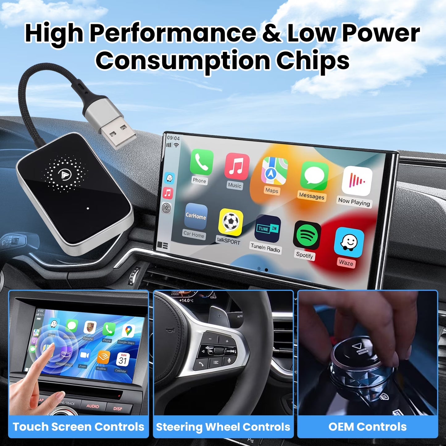 2 in 1 Wireless Carplay Adapter Upgraded, Wireless Carplay & Android Auto Adapter Converts Factory Wired Carplay to Wireless, Plug and Play Car Play Wireless Adapter, Compatible /Android