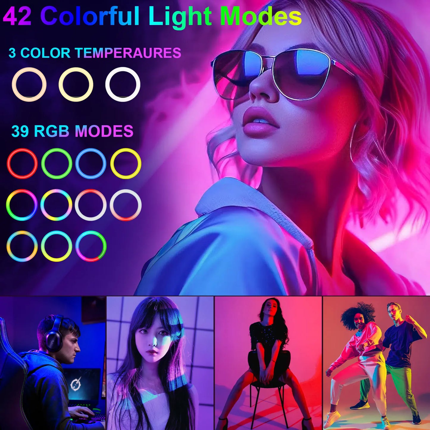 12" Ring Light with with 73" Tripod Stand and Phone Holder Kit,Full-Screen Zoom Lighting for Video Recording, Makeup, Live Stream, Dimmable LED Selfie Ring Light Tripod for Iphone with Remote