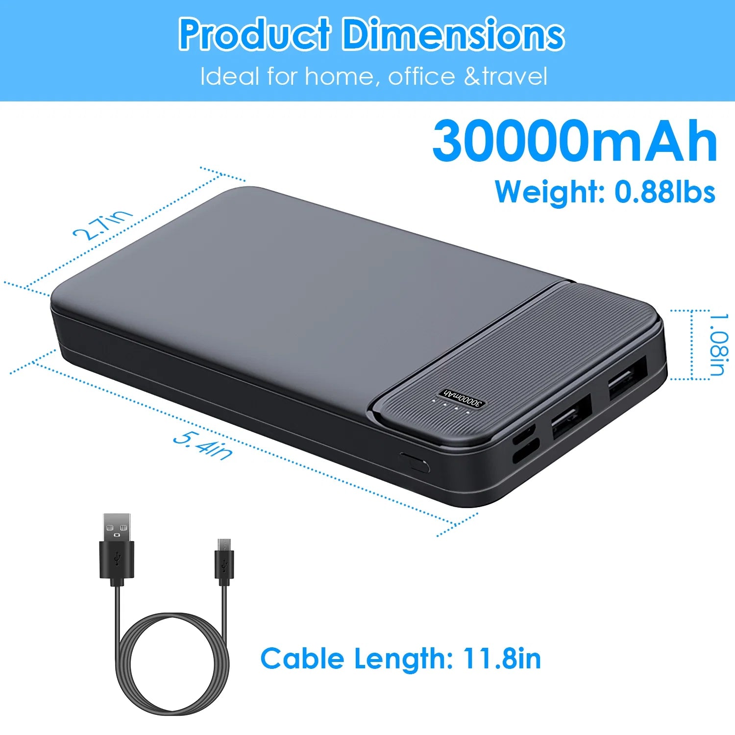 1Pc 30000Mah 20000Mah 1W Mah Fast Charging Power Bank Charger with 1 USB Cable Fit for IOS Phone 15 14 13 and More