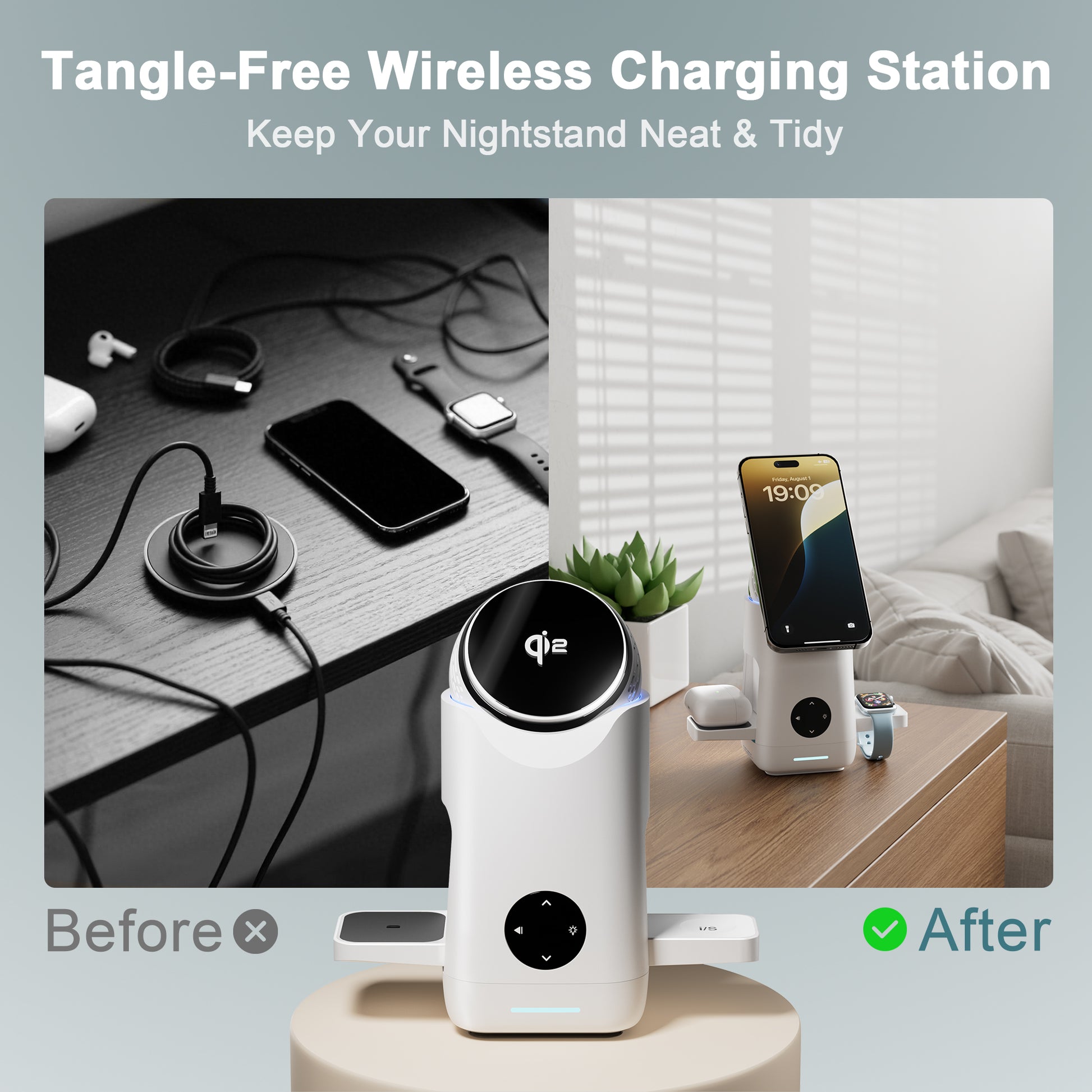 Foldable Qi2 15W Wireless Charger,3 in 1 Charging Station Compatible with Magsafe for Iphone12-16 Series & Samsung S6-S25 Series,Airpods4/3/2/Pro/Pro2 & Galaxy Buds Series,Apple Watch Ultra/Se