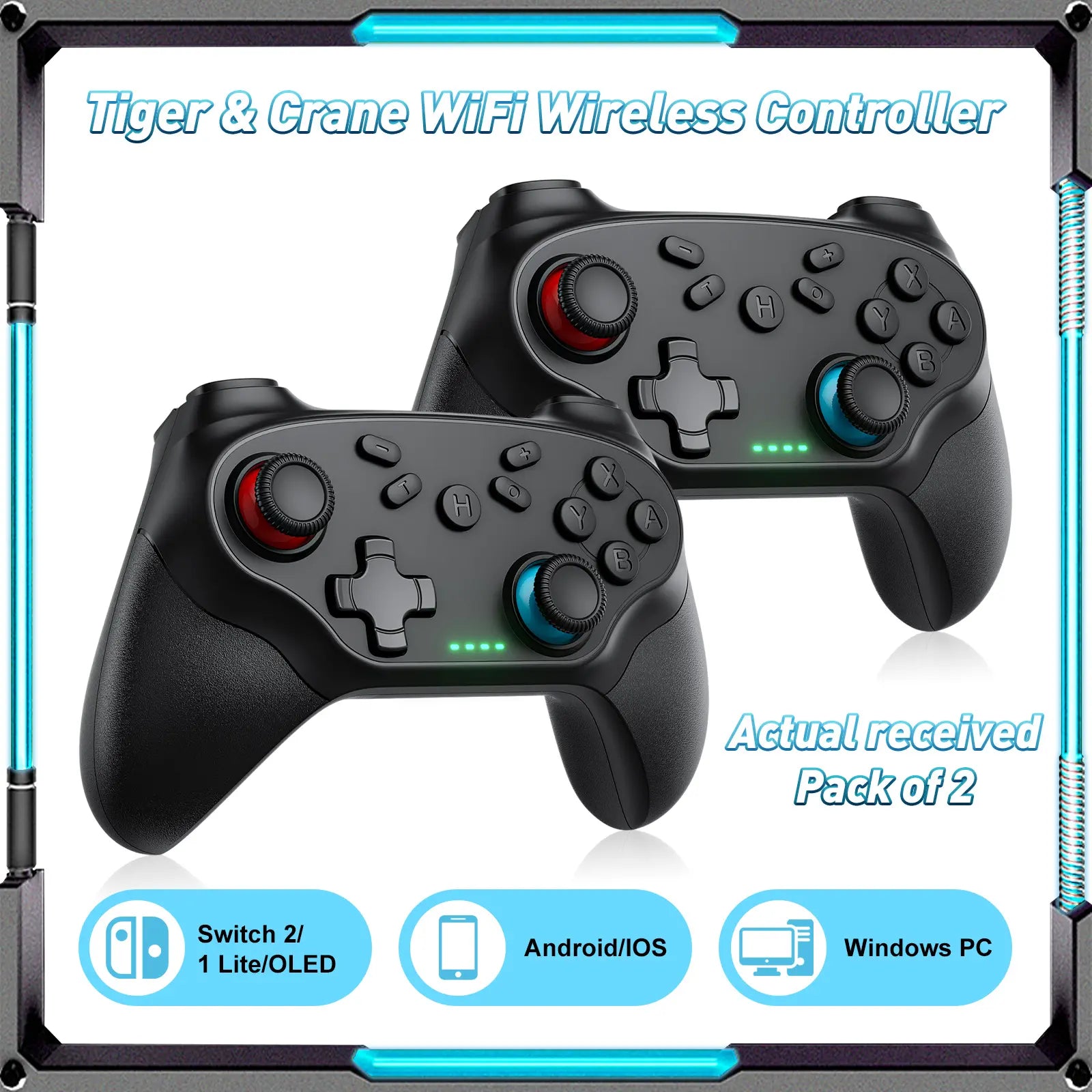 2-Pack Wireless Controller for Nintendo Switch, Switch 2/1 Lite/Oled/Pc/Android/Ios, Dual Vibration, Screenshot, Bluetooth, Turbo, 2 Pack, Enhanced Gaming Experience, Long Battery Life