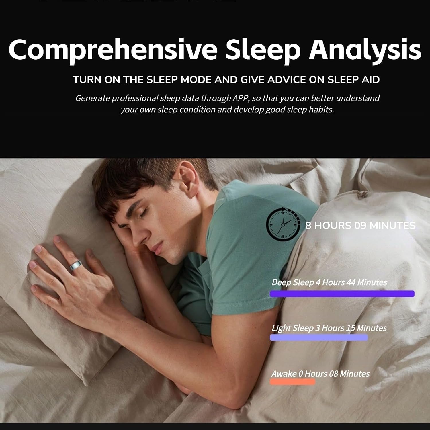 Smart Health Ring Tracker BT 5.1 Sleep Monitor Body Temperature Step Counter IP68 Waterproof Fitness Ring for Men Women