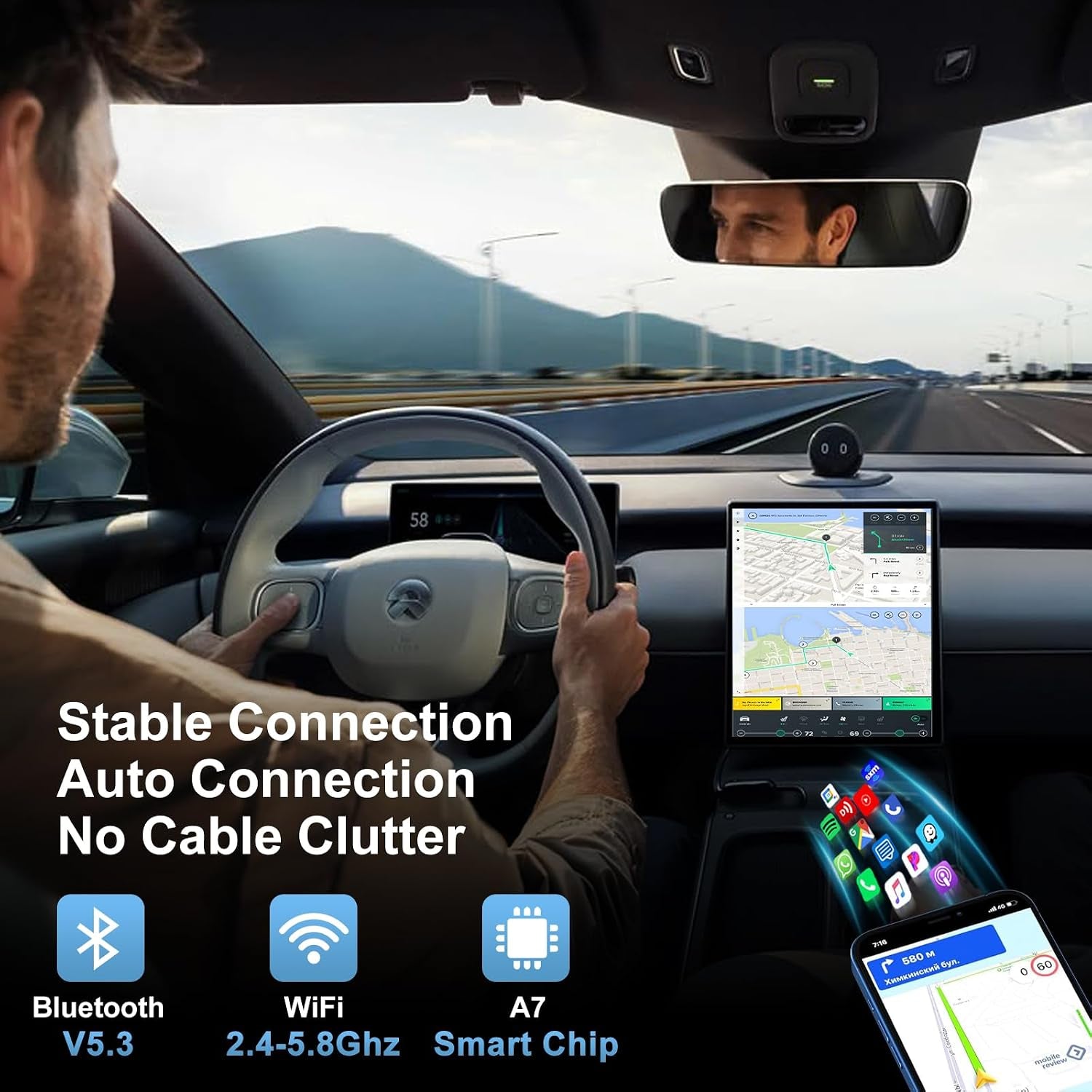 Android Auto Wireless Adapter Compatible with Samsung/Google/Pixel, Etc | Wireless Android Auto Adapter for 2017 Later Car, Convert OEM Wired to Wireless, for Android 11+, Stable Bluetooth Connection
