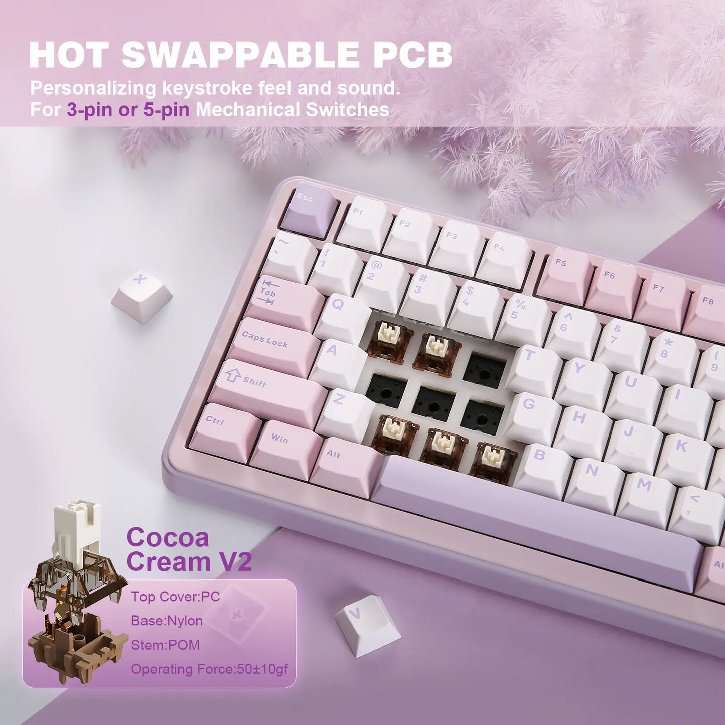 YUNZII B75 PRO Purple Wireless RGB Mechanical Keyboard, 75% Gaming Keyboard Gasket Hot Swap Custom Keyboard with Knob, Pre-Lubed Switches RGB, Bluetooth/Type-C/2.4G Creamy Keyboard