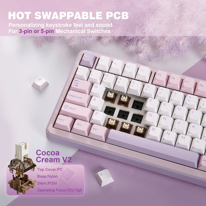 YUNZII B75 PRO Purple Wireless RGB Mechanical Keyboard, 75% Gaming Keyboard Gasket Hot Swap Custom Keyboard with Knob, Pre-Lubed Switches RGB, Bluetooth/Type-C/2.4G Creamy Keyboard
