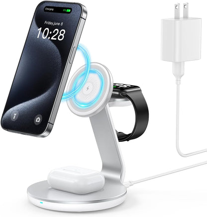 HERRBOLAI 3 in 1 Charging Station Compatible with Magsafe Charger | Wireless Charger Stand for Iphone 17 16 15 14 13 12 Wireless Charging Station for Airpods Wireless Charger for Iwatch Series