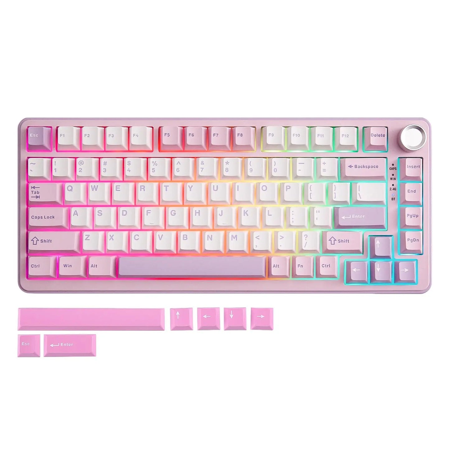 YUNZII B75 PRO Purple Wireless RGB Mechanical Keyboard, 75% Gaming Keyboard Gasket Hot Swap Custom Keyboard with Knob, Pre-Lubed Switches RGB, Bluetooth/Type-C/2.4G Creamy Keyboard