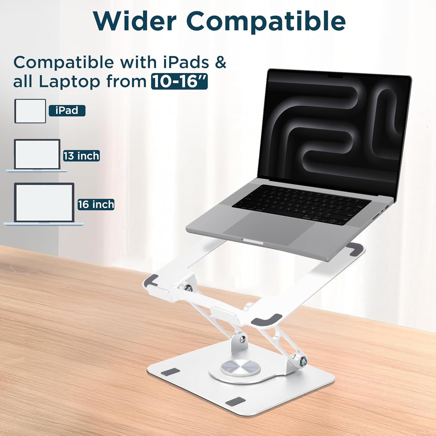 Swivel Laptop Stand for Desk, Adjustable Computer Ipad Stand for Desk W/ 360 Rotation, Portable Laptop Holder for Home Office Ergonomic Supplies (White)