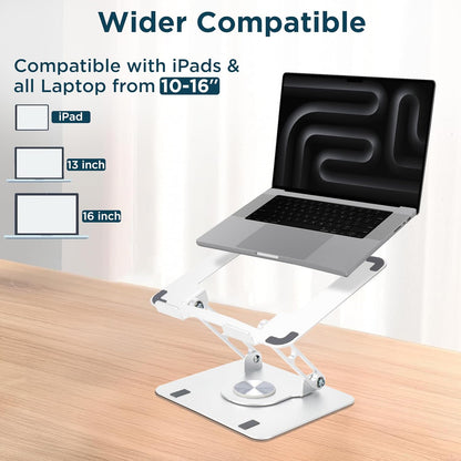Swivel Laptop Stand for Desk, Adjustable Computer Ipad Stand for Desk W/ 360 Rotation, Portable Laptop Holder for Home Office Ergonomic Supplies (White)