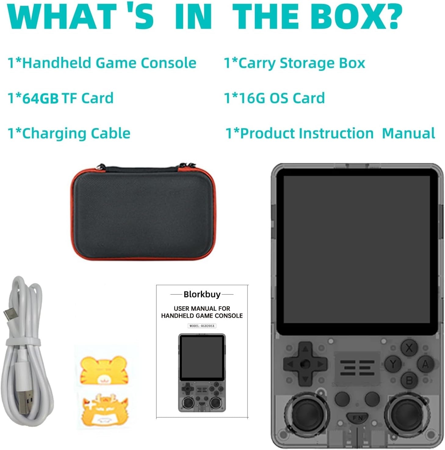 RGB20SX Retro Handheld Game Console Portable Retro Video Console with 4.0 Inch IPS 720*720 HD Screen 5000Mah Battery Retro Portable Gaming Console (Translucent Black)