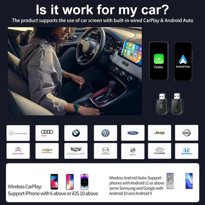 Wireless Carplay Adapter, Android Auto Adapter Plug and Play 2025 Carplay, Convert Wired to Wireless Supports Car Original Control, Mini Car Play Box for Cars