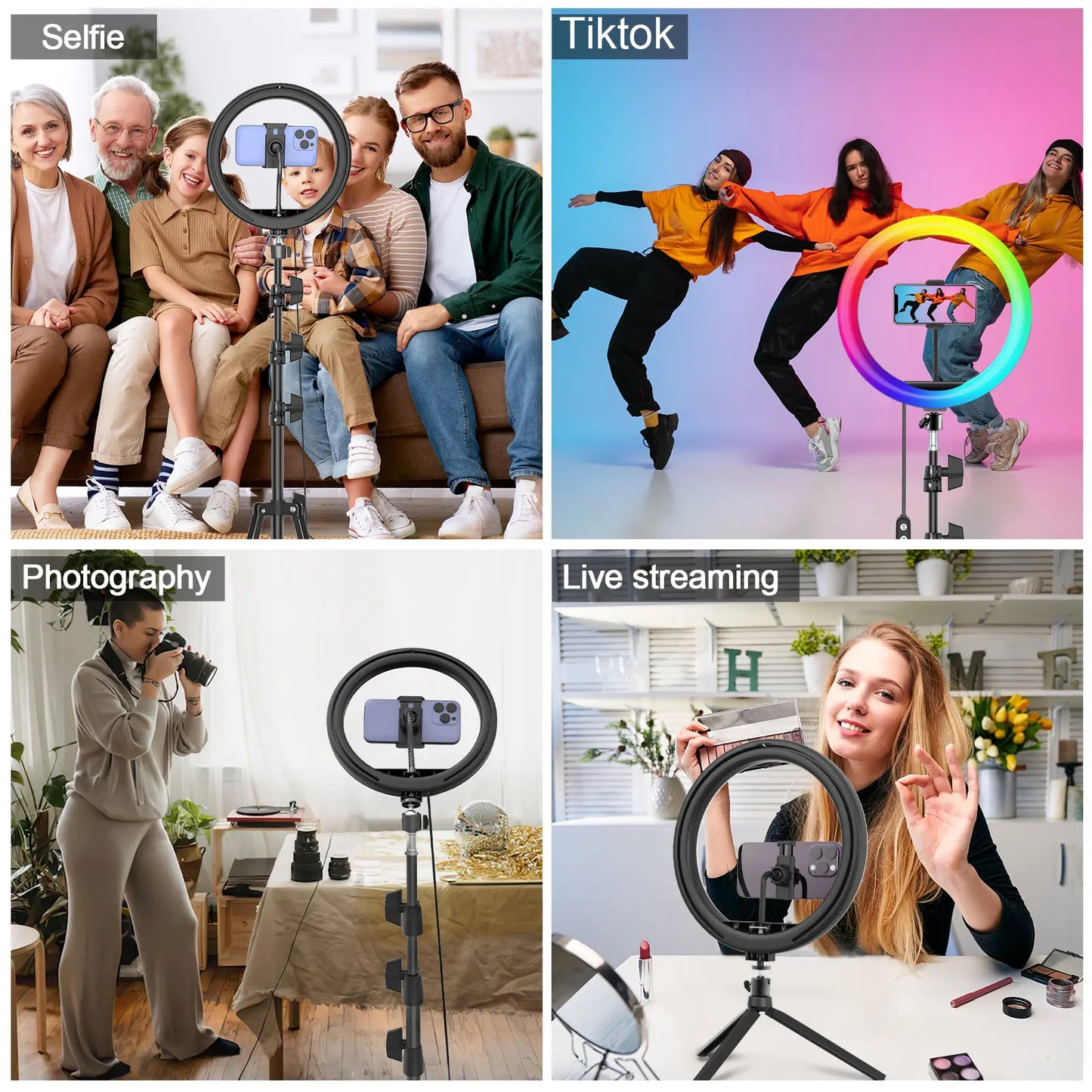 12" Ring Light with with 73" Tripod Stand and Phone Holder Kit,Full-Screen Zoom Lighting for Video Recording, Makeup, Live Stream, Dimmable LED Selfie Ring Light Tripod for Iphone with Remote