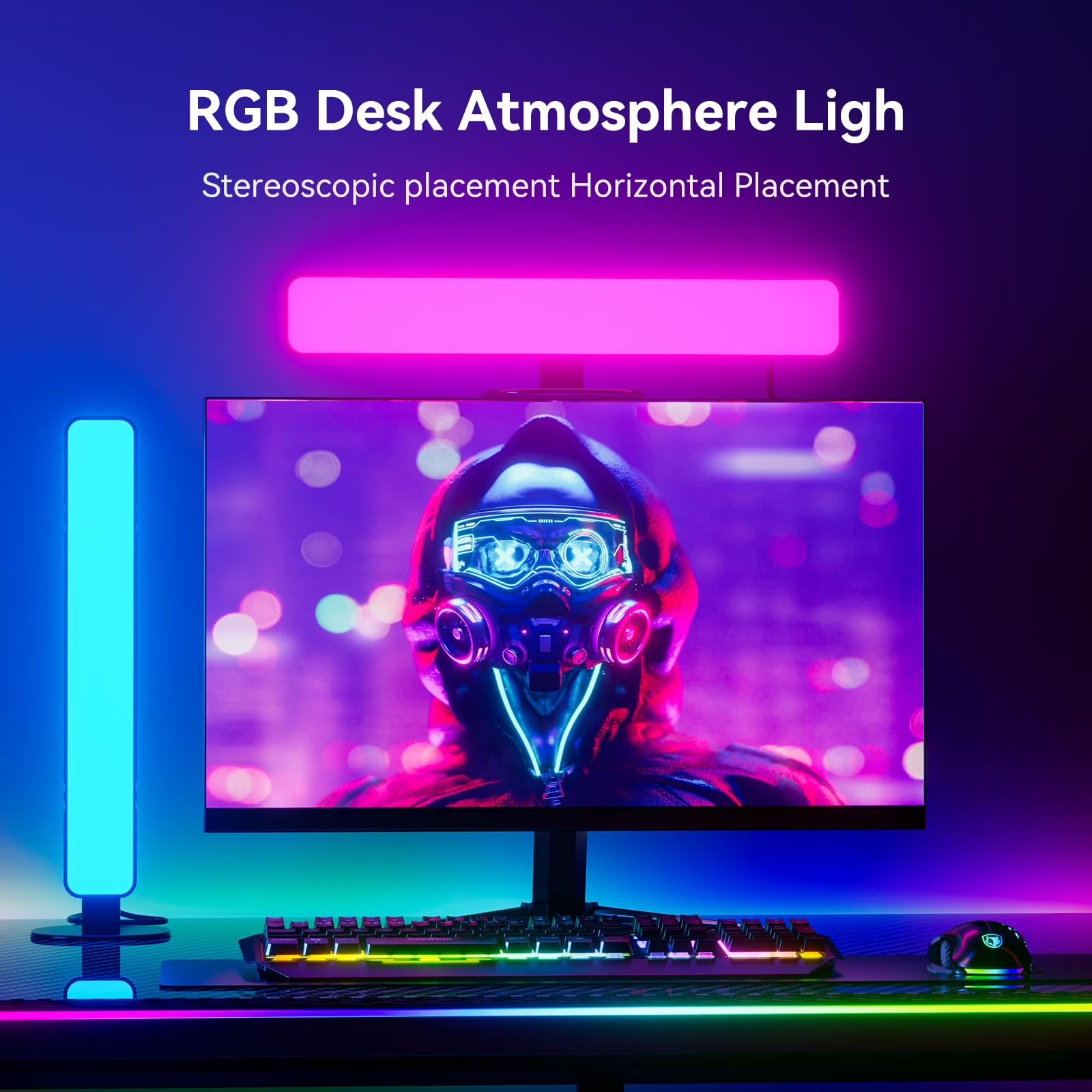 RGB Light Bar, Smart Music Sync RGBIC LED Lights Bars, USB Powered Ambient Lighting, Remote Control Color Changing Gaming TV Backlight, 15 Dynamic Modes for PC Room Monitor Desk