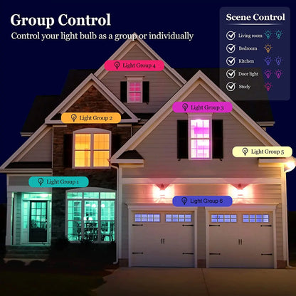 Smart Wifi LED Bulb, APP Control & Voice Control Dimmable RGBCW Smart Home Lighting, Color Changing Bluetooth-Compatible LED Bulb for Bedroom