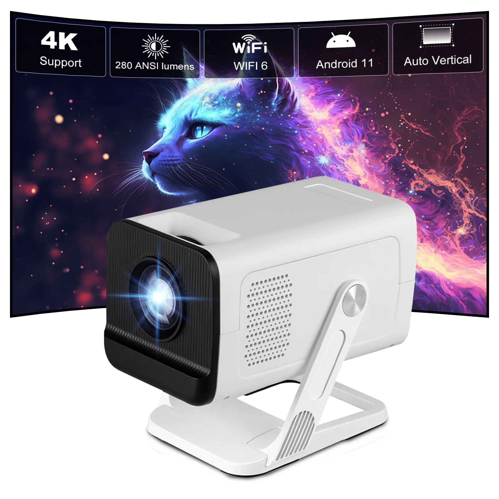 Portable Mini Projector 4K Wifi6 BT5.4 Android 11 Native 720P Projector 280Ansi Video Smart Home Theater Beamer Cinema