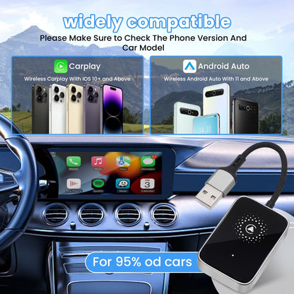 2 in 1 Wireless Carplay Adapter Upgraded, Wireless Carplay & Android Auto Adapter Converts Factory Wired Carplay to Wireless, Plug and Play Car Play Wireless Adapter, Compatible /Android