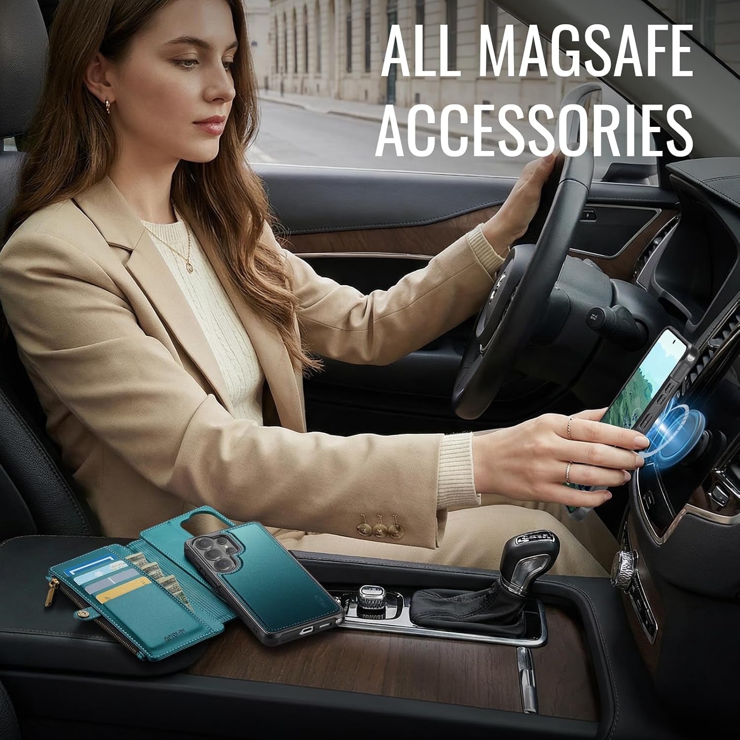 For Galaxy S26 Ultra - Phone Case Wallet Magnetic, Turquoise | Detached for Magsafe, RFID Blocking Card Holder, Zipper, Wrist Strap, for Women Men, PU Leather, for Samsung Galaxy S26 Ultra