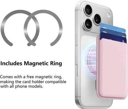 Magsafe Wallet Stand RFID Card Holder Thin Leather with Strong Magnets | Free Magsafe Ring Included,N52 Magnets 3800Gs,Holds 3-4 Cards,Rfid Secure,Ultra-Thin,For Iphone,Samsung,Pixel,Xiaomi