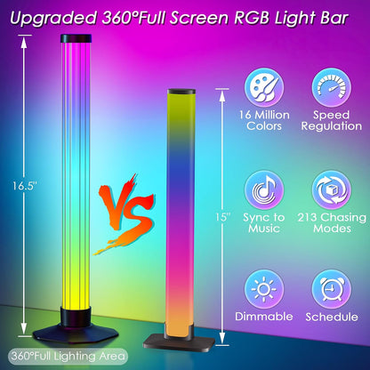 360° Smart Light Bar, RGB Light Bars, Crystal Ambient Mood Light, Backlight | 16 Million Colors 213 Preset & 8 Scene Modes, Music Sound Sync, 3 Modes Control RGB & IC Light Bar for Tv/Monitor/Gaming/Room