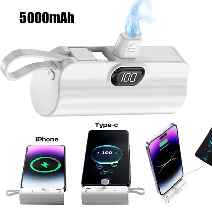 5000Mah Mini Portable Charger – USB-C & Lightning Fast Charging Power Bank with LCD Display, Compact Battery Pack for Phones