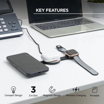 3-In-1 Wireless Charging Station, Fast Magnetic Charger for Iphone, Airpods & Apple Watch, Portable Design