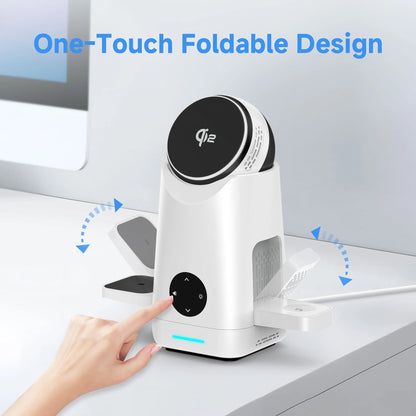 Foldable Qi2 15W Wireless Charger,3 in 1 Charging Station Compatible with Magsafe for Iphone12-16 Series & Samsung S6-S25 Series,Airpods4/3/2/Pro/Pro2 & Galaxy Buds Series,Apple Watch Ultra/Se