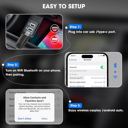 Dnxniaify New In-Car Wireless Carplay Adapter for Apple and Android Systems, Mini Size, Fast Connection, Super Strong Signal without Delay, Stable Control