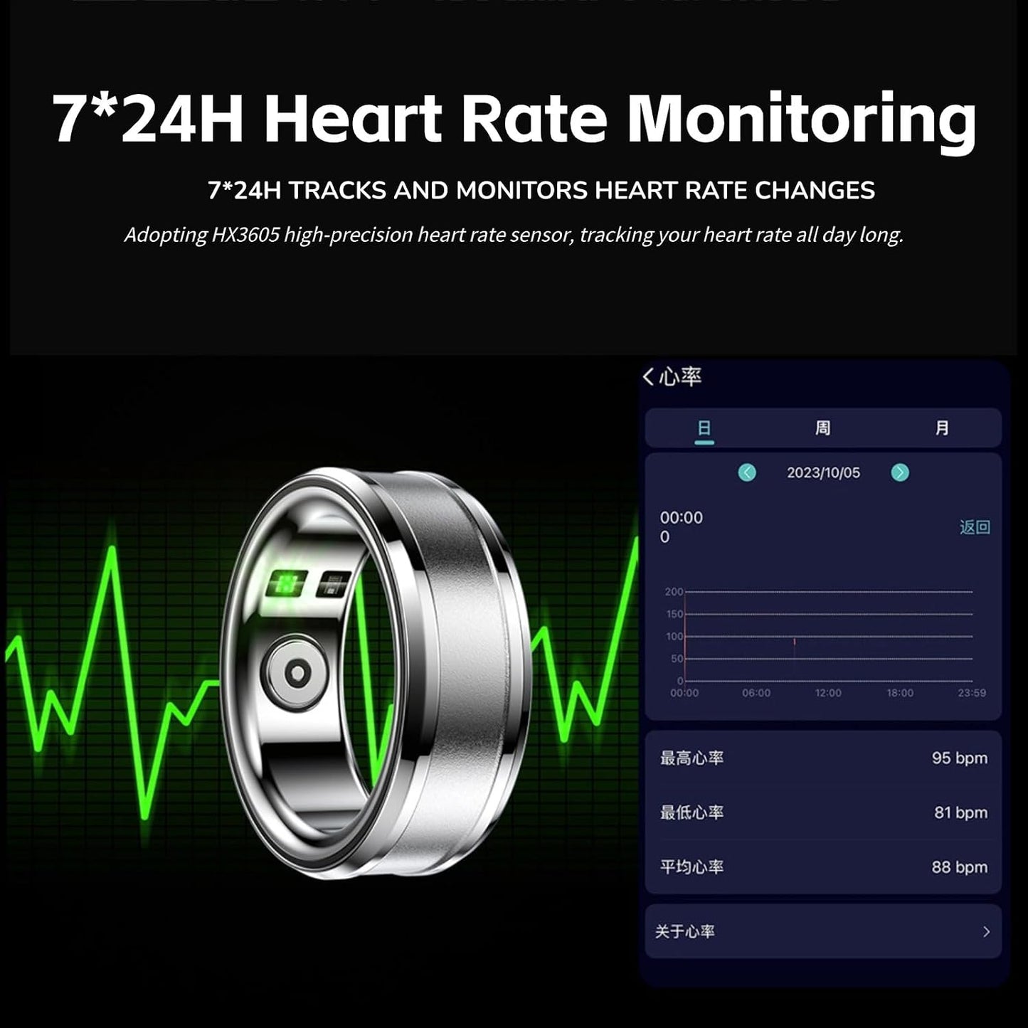 Smart Health Ring Tracker BT 5.1 Sleep Monitor Body Temperature Step Counter IP68 Waterproof Fitness Ring for Men Women