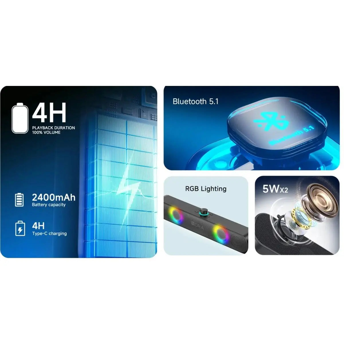 1Hora BOC241 Portable Bluetooth Speaker, 10W Compact Audio Devices, Wireless Speaker