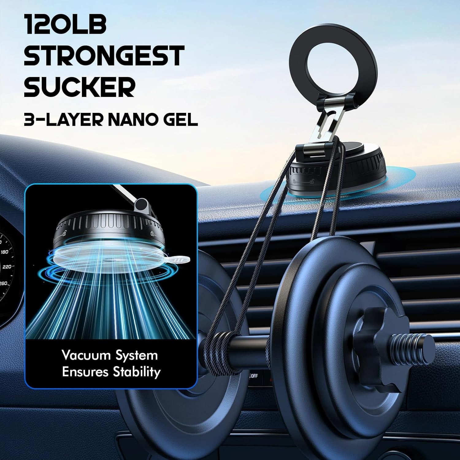Magnetic Car Phone Holder for Magsafe, Phone Holders for Your Car | Upgraded 120+ LBS Powerful Suction, 360° Rotation Adjustable Car Phone Mount for Iphone 17 16 15 14 Pro Max All Smartphone
