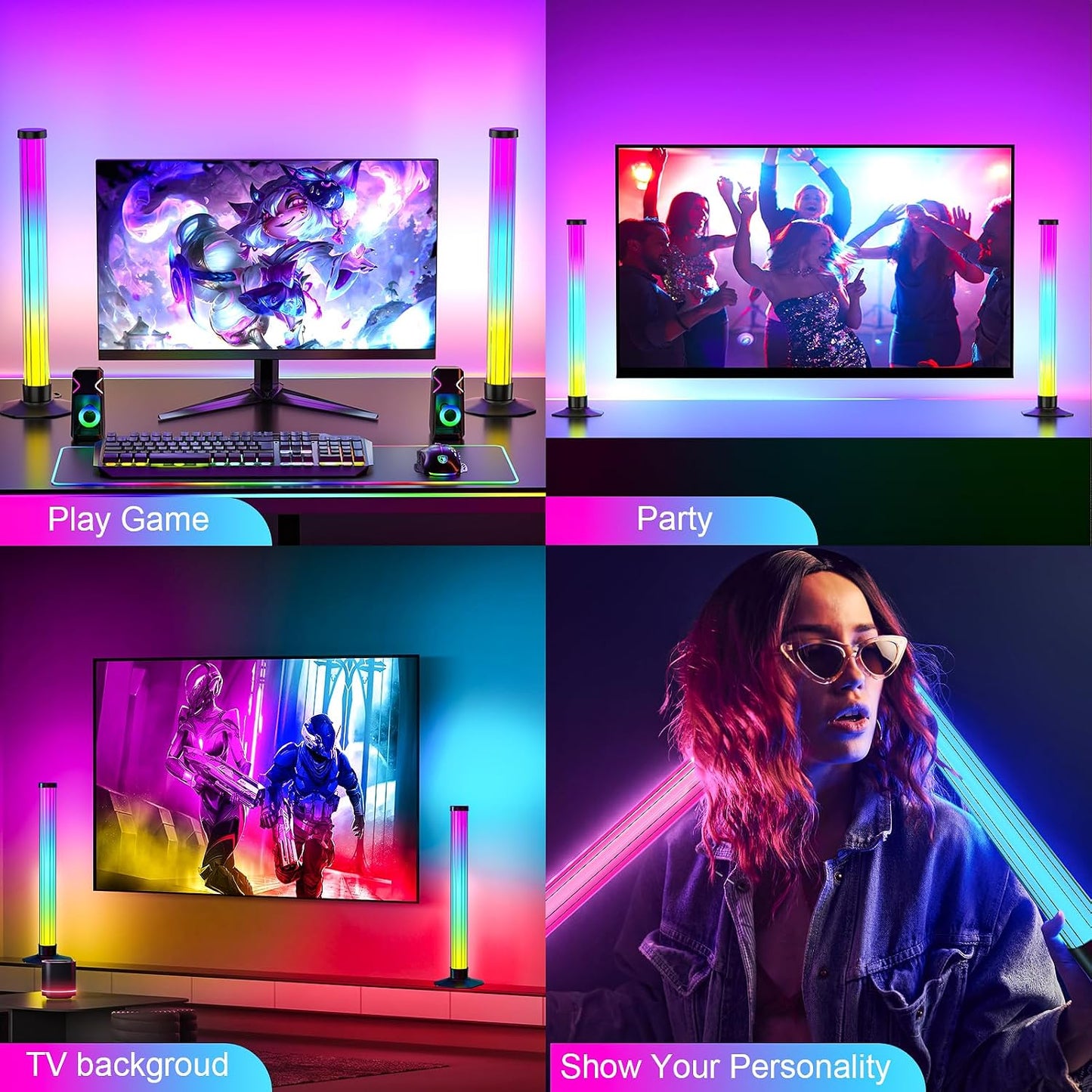 360° Smart Light Bar, RGB Light Bars, Crystal Ambient Mood Light, Backlight | 16 Million Colors 213 Preset & 8 Scene Modes, Music Sound Sync, 3 Modes Control RGB & IC Light Bar for Tv/Monitor/Gaming/Room