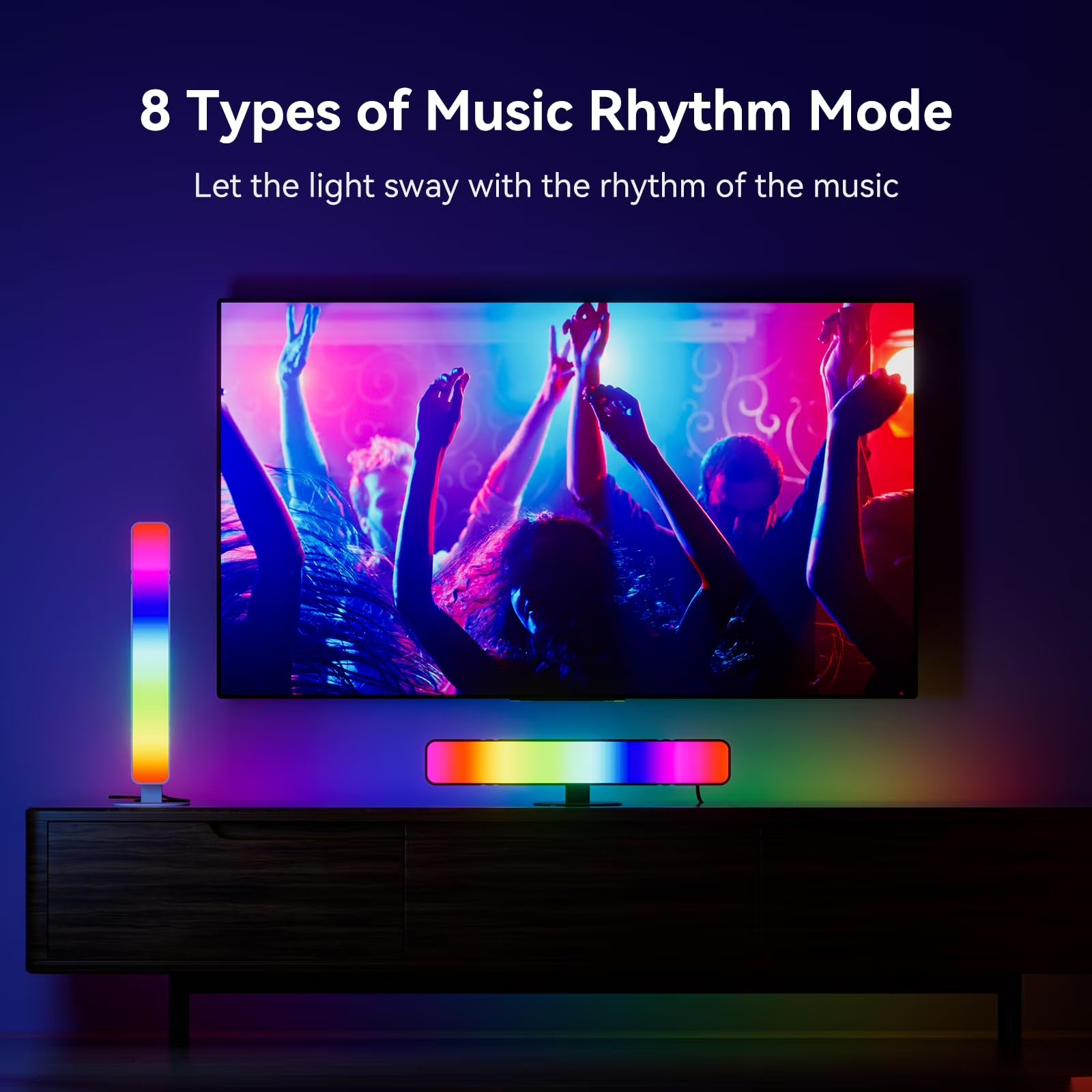 RGB Light Bar, Smart Music Sync RGBIC LED Lights Bars, USB Powered Ambient Lighting, Remote Control Color Changing Gaming TV Backlight, 15 Dynamic Modes for PC Room Monitor Desk