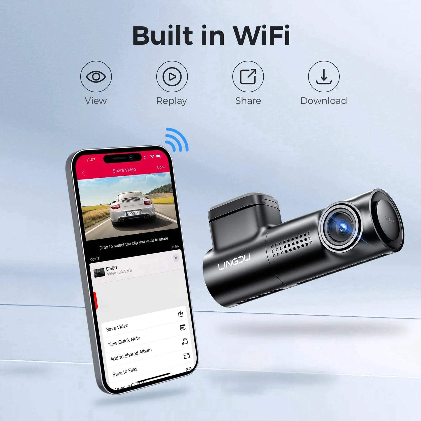 Car Dash Camera D500 4K UHD Wifi GPS Night Vision 150 Wide Angle 1-Pack