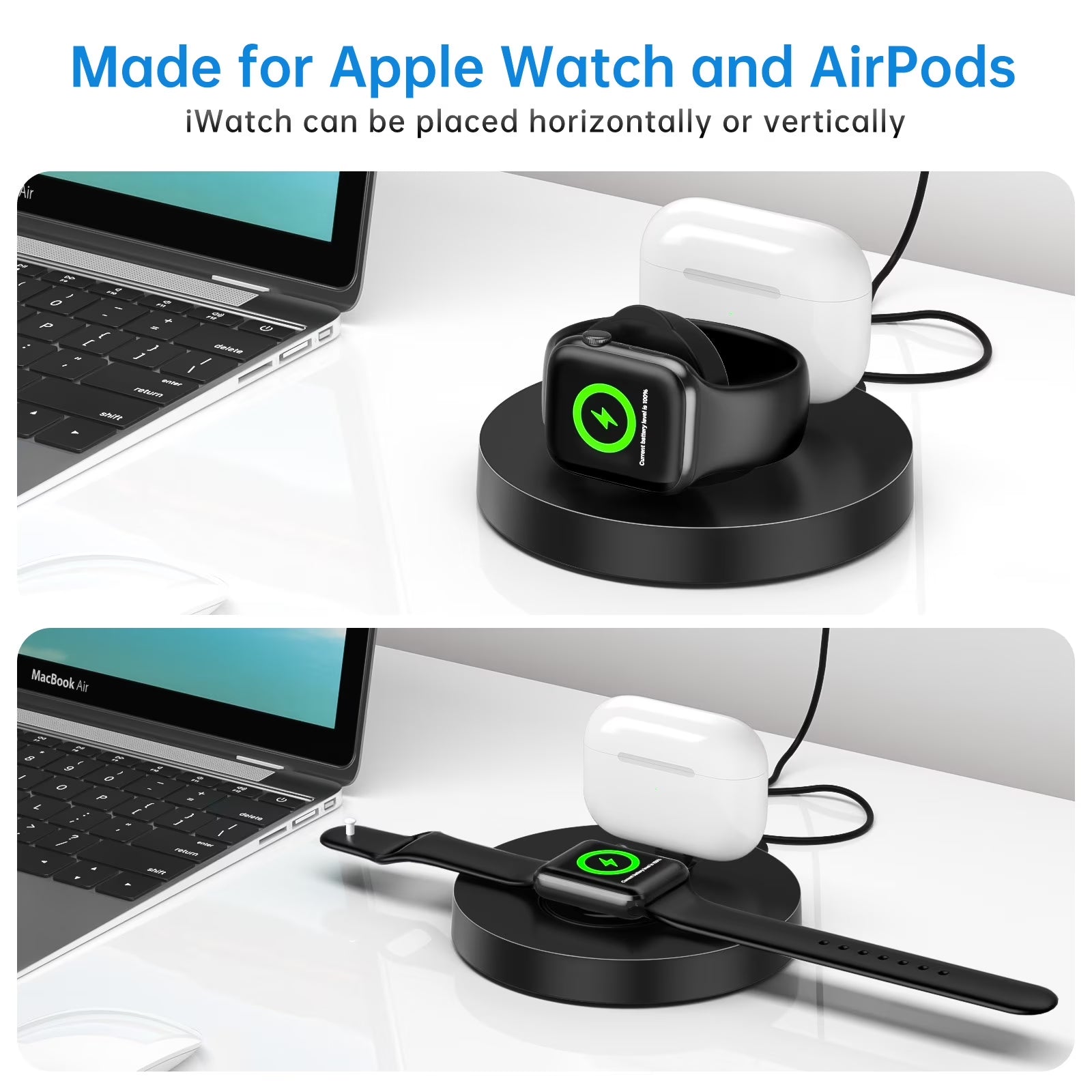 2 in 1 Wireless Charger,Travel Wireless Folding Charging Station,Compatible for Apple Watch Series 9/8/7/6/5/4/3/2/Ultra/Ultra 2, Airpods Pro 1/2/3/Pro, Travel Charger for Multple Devices