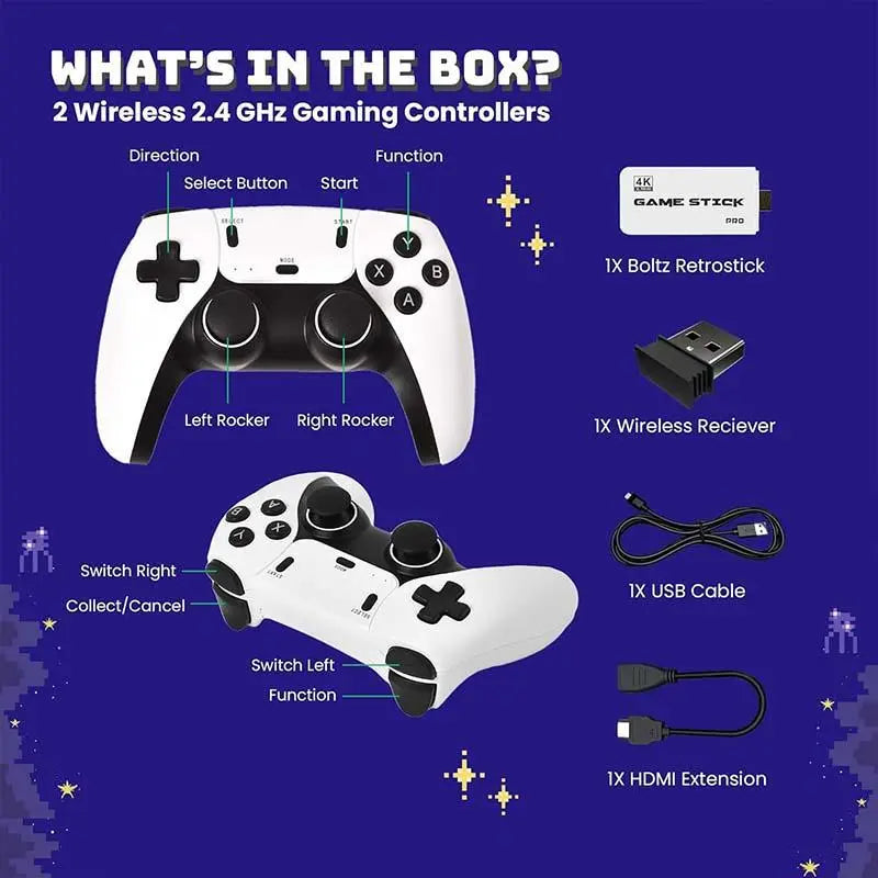 2026 Upgraded Retro Family Home Game Console with Wireless Controller, Button-Equipped Gaming Product for Tv/Monitor, Digital Cable & Stick Included, All-Ages Summerwins Gaming Console