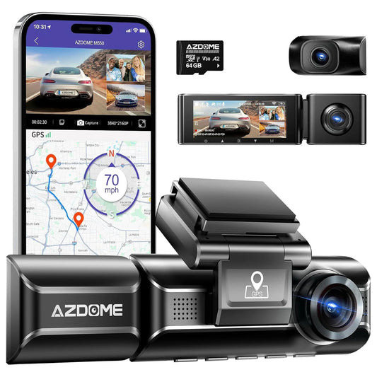 M550 3 Channel Dash Cam, 4K+2.5K Dual Dash Camera for Cars Built-In Wifi GPS, 1440P+1080P Front and Rear Inside, 64GB Card Included, 3.19" IPS Screen, WDR, IR Night Vision, Parking Mode