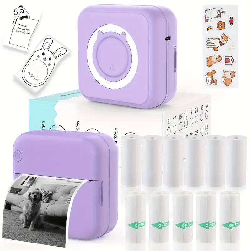 Inkless Mini Thermal Pocket Printer, Wireless Mini Sticker Printer with 10 Rolls Thermal Paper for Ios&Android, Portable Mini Photo Printer for Notes Journal Memo Photo Study