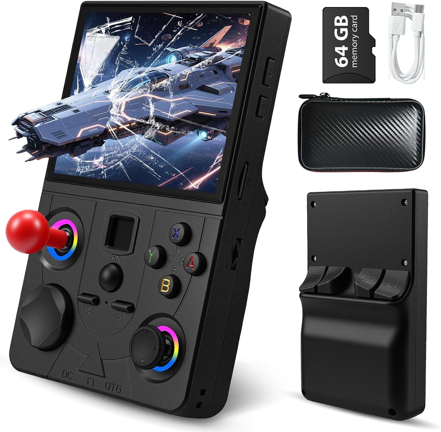 DC35V Retro Handheld Game Console, 3.5 Inch HD IPS Screen (Black)
