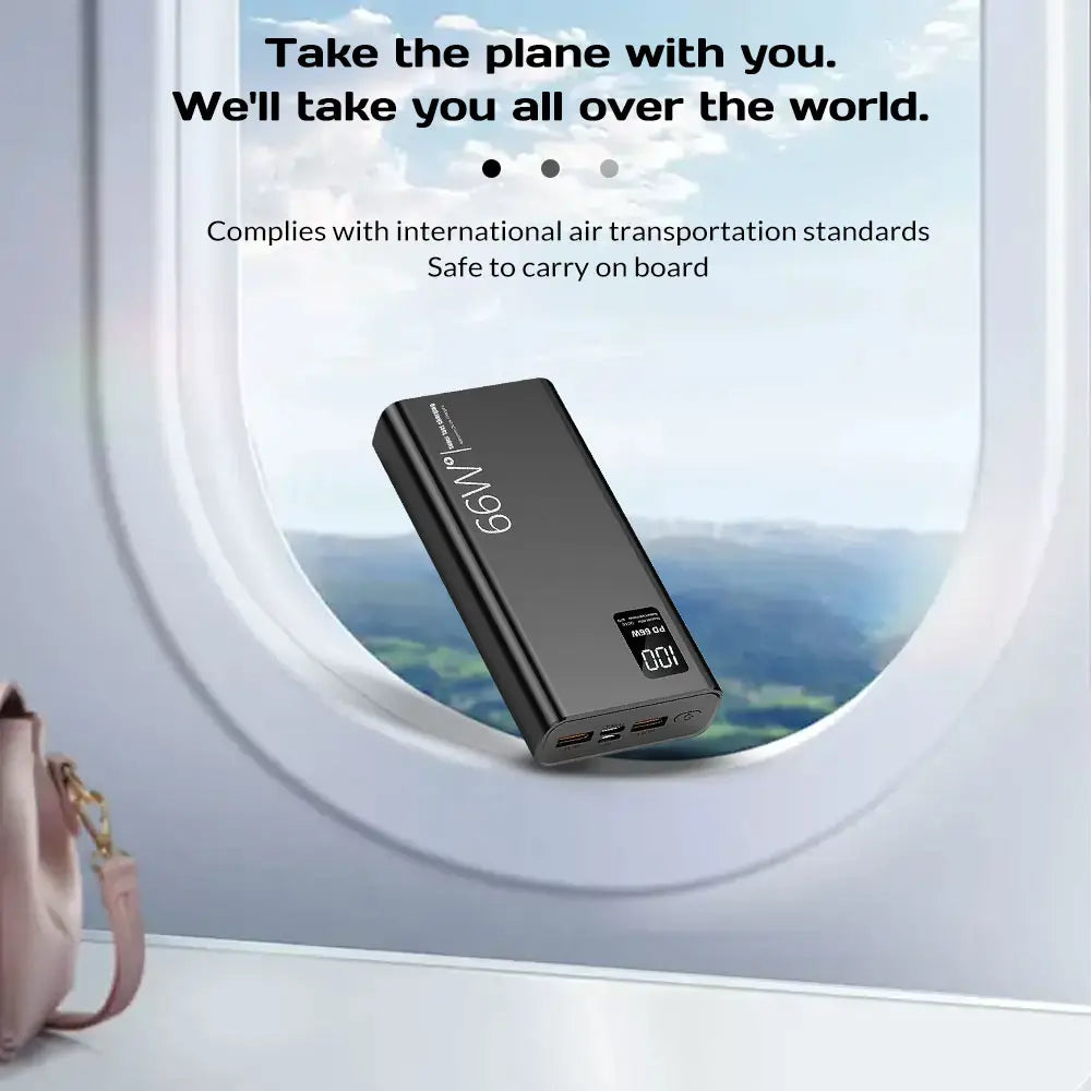 20000Mah 66W Fast Charging Power Bank PD 20W Portable Charger for Iphone Samsung Android - Black