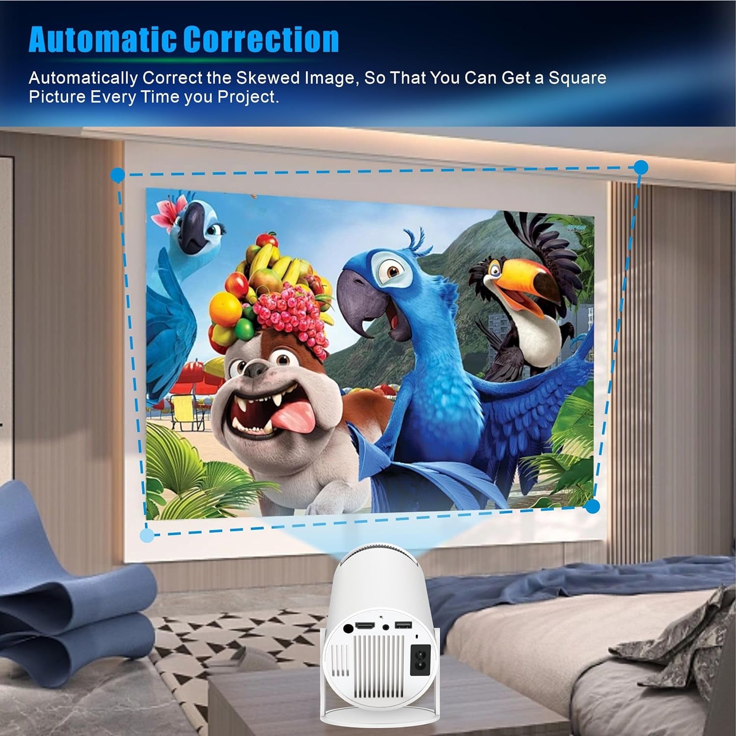 Mini Projector, Portable Smart Projector 4K Wifi 6 BT 5.4 [Built-In App] | Auto Keystone, Movie Projector Compatible with HDMI/USB/TV Stick/Smartphone/Laptop/Ps5 Home Theater 180° Rotation White