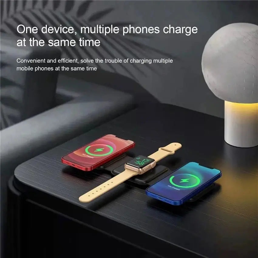 3-In-1 Wireless Charging Station with Cable with Night Light. Charger Devices Smartphone