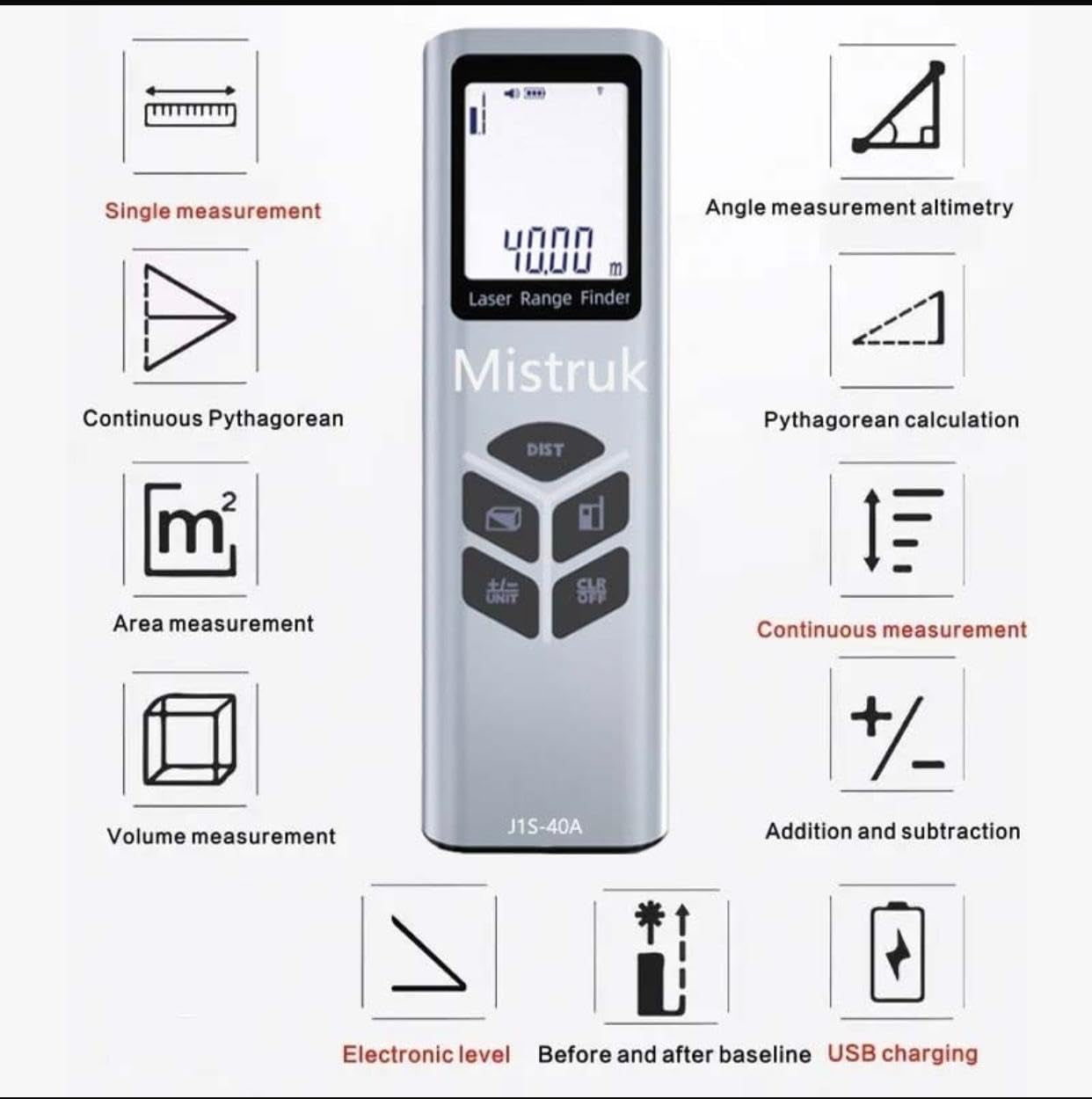 Laser Measuring Tool 131FT Digital Tape Measure Laser Tape Measure with Electronic Level USB Rechargeable Rangefinder for Area Volume Angle Distance