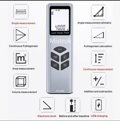 Laser Measuring Tool 131FT Digital Tape Measure Laser Tape Measure with Electronic Level USB Rechargeable Rangefinder for Area Volume Angle Distance
