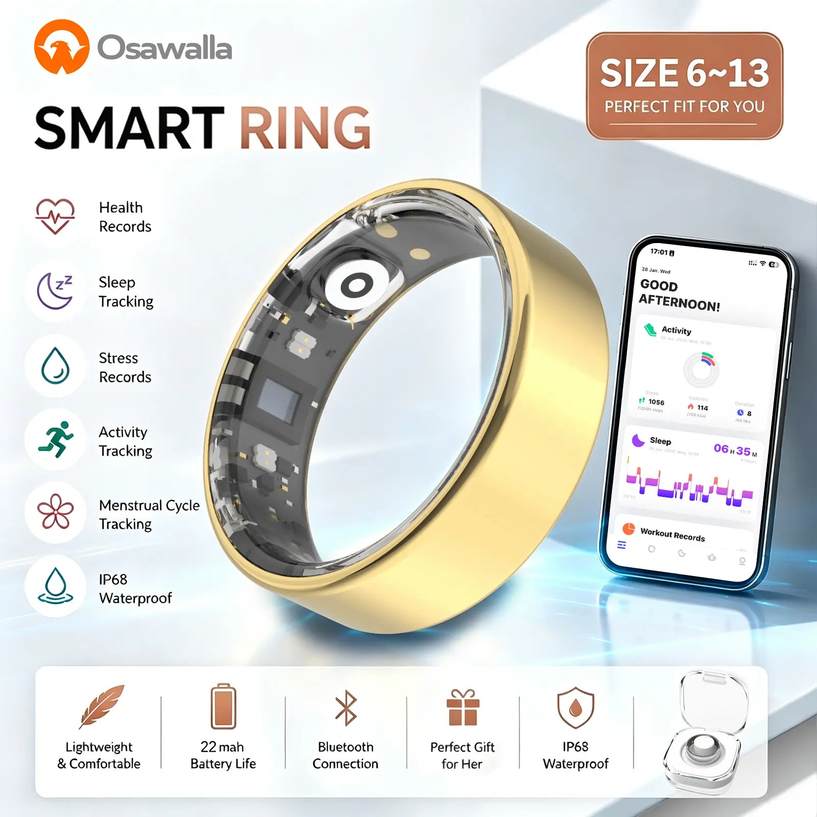 2026 New Smart Ring, Sleep & Heart Rate Monitoring,5Atm Waterproof for Swimming, Unisex Couple Style, Compatible with Android & Ios Tiktokshopbacktoschool