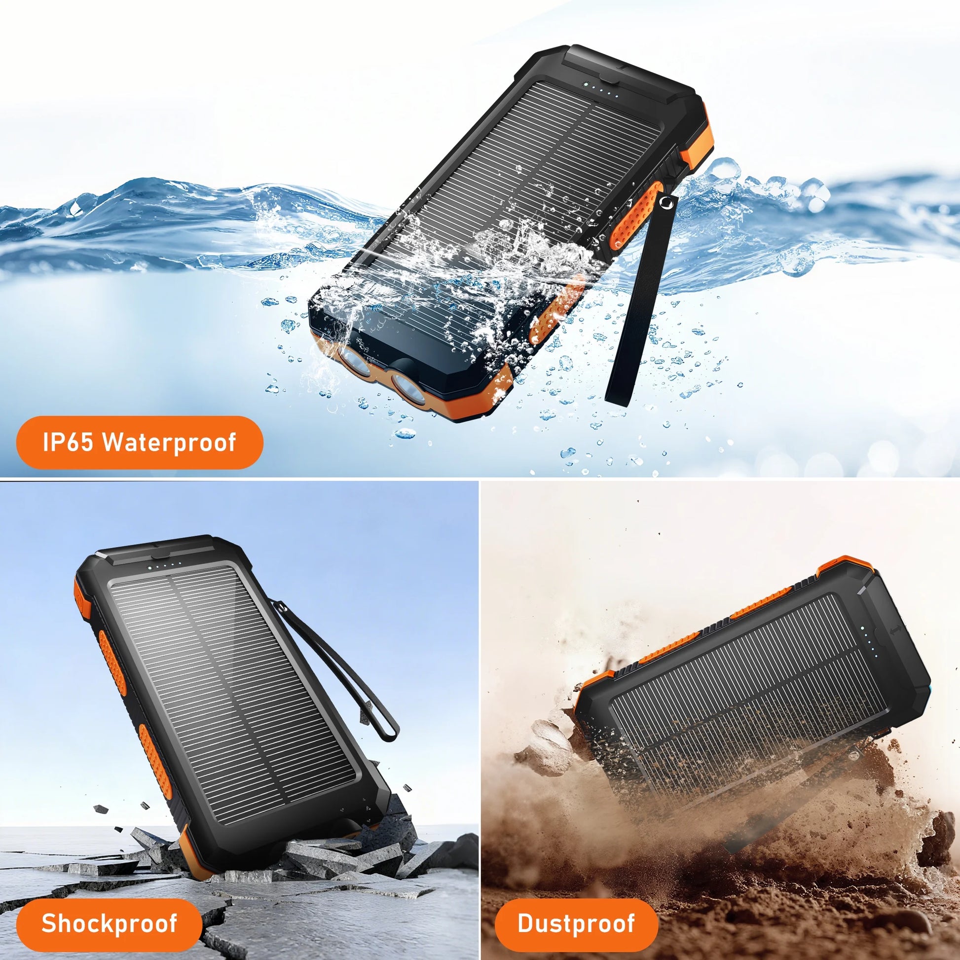 30000Mah Solar Power Bank, Portable Charger for Outdoor Camping Hiking, 12W USB Charging, Orange