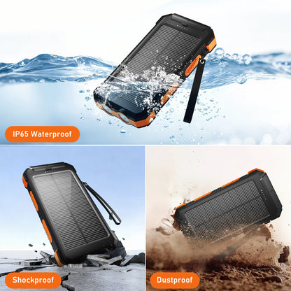 30000Mah Solar Power Bank, Portable Charger for Outdoor Camping Hiking, 12W USB Charging, Orange
