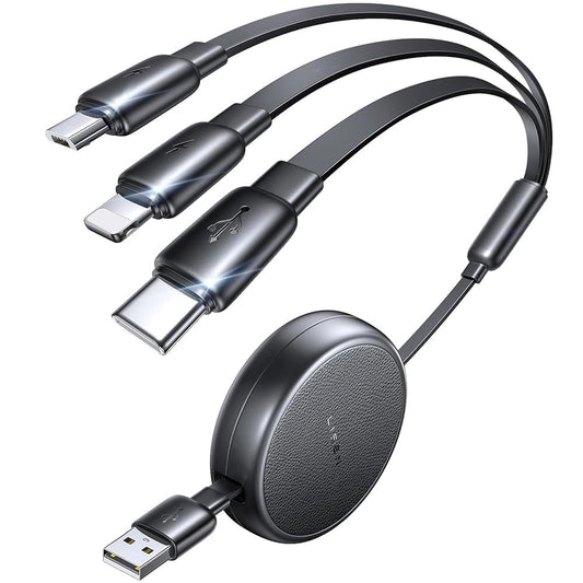 Multi Charging Cable, Retractable Car Charger for Multiple Devices | 3 in 1 Retractable Charger Cord with Type C/L/Micro USB Ports for Iphone 17 16 15 14/Samsung/Kindle Car Accessories for Women